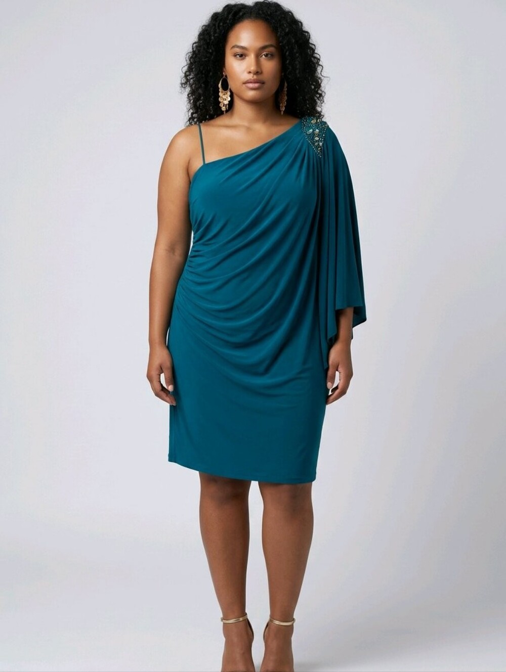 R&M Richards Teal One-Shoulder Embellished Cocktail Dress Size 12
